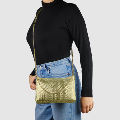 Italian Genuine Grid Metallic Suede Crossbody Bag 101315