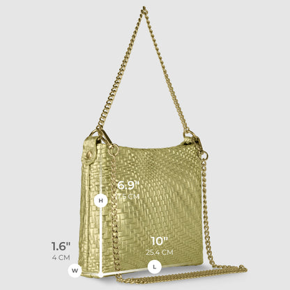 Italian Genuine Grid Metallic Suede Crossbody Bag 101315