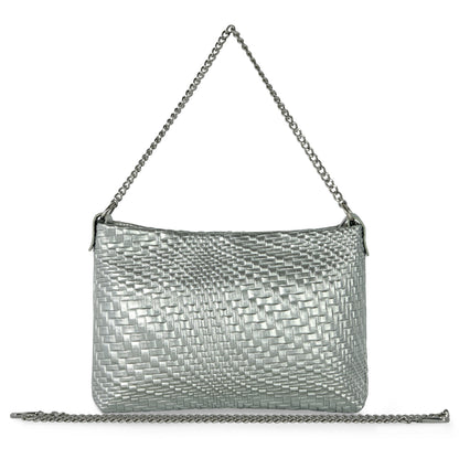 Italian Genuine Grid Metallic Suede Crossbody Bag 101315