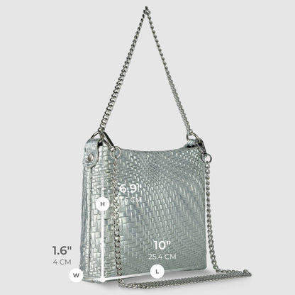 Italian Genuine Grid Metallic Suede Crossbody Bag 101315