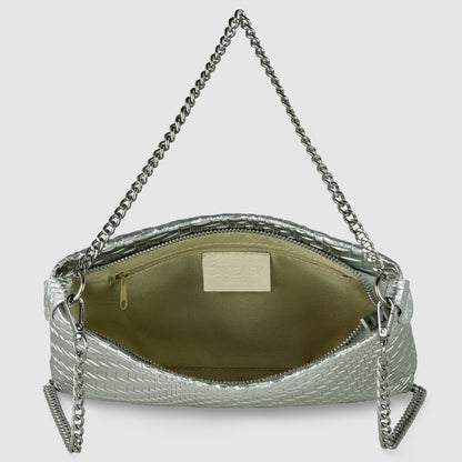 Italian Genuine Grid Metallic Suede Crossbody Bag 101315