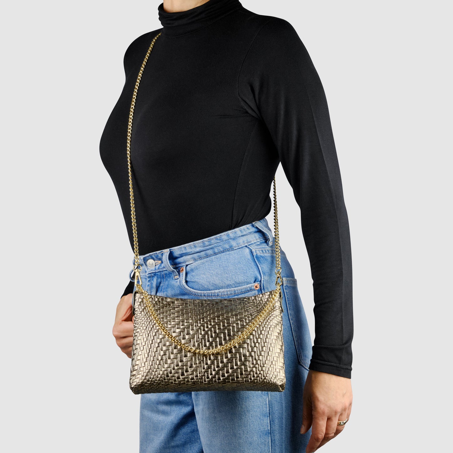 Italian Genuine Grid Metallic Suede Crossbody Bag 101315