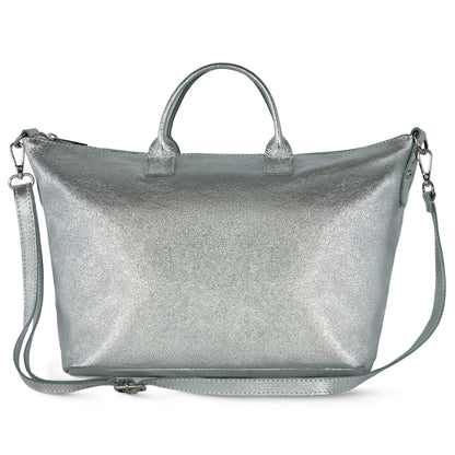 Italian Genuine Metallic Suede Top-Handle Bag 112334