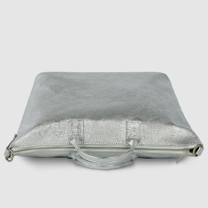 Italian Genuine Metallic Suede Top-Handle Bag 112334