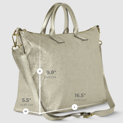 Italian Genuine Metallic Suede Top-Handle Bag 112334