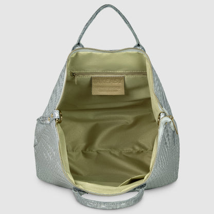 Italian Genuine Grid Metallic Suede Top-Handle Bag 112615