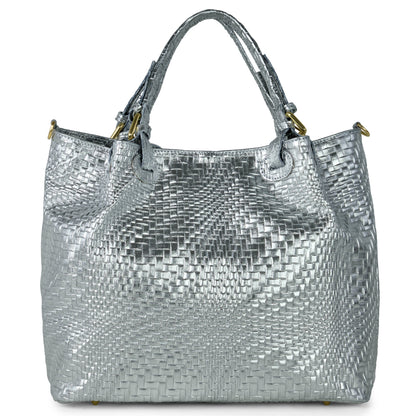 Italian Genuine Grid Metallic Suede Top-Handle Bag 112615