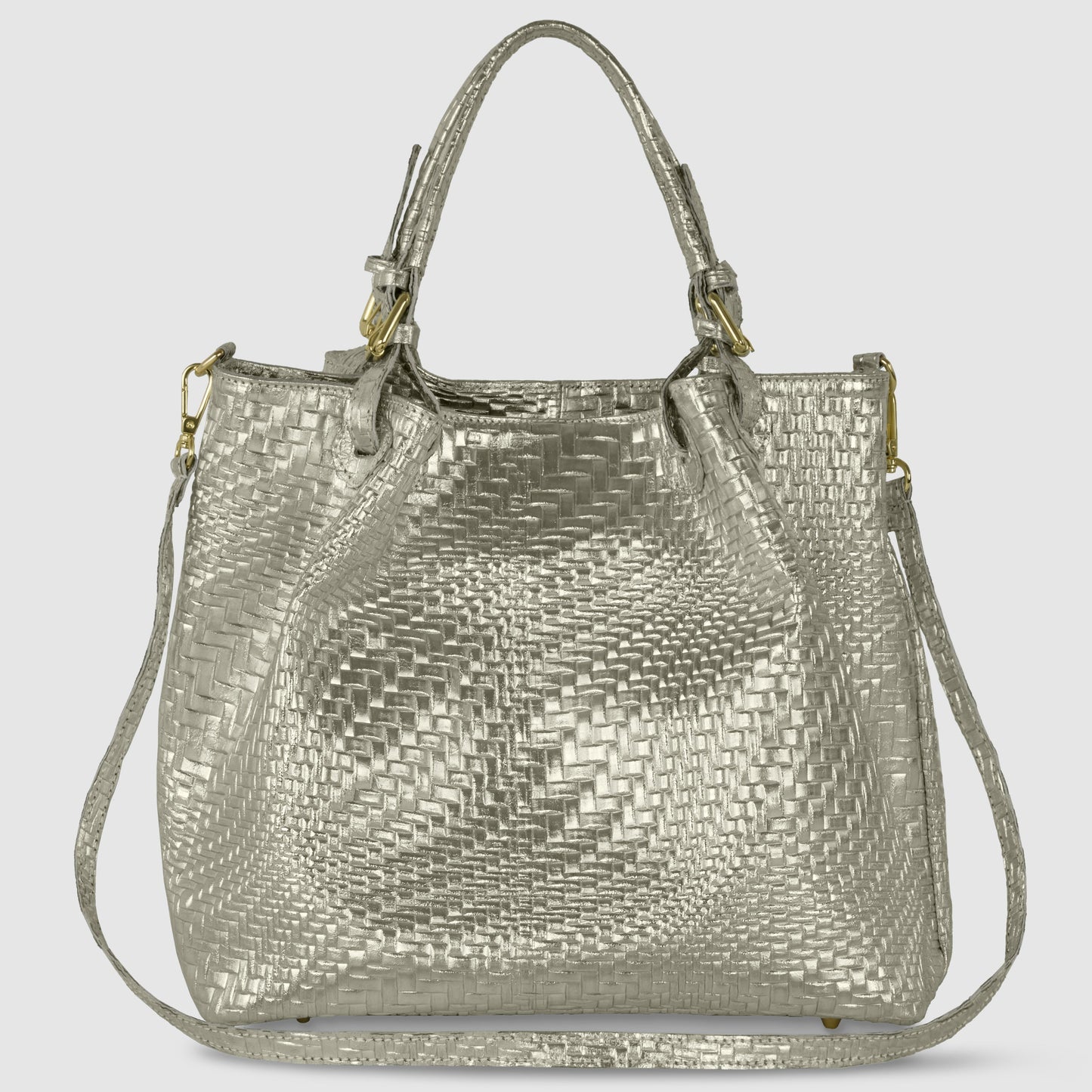 Italian Genuine Grid Metallic Suede Top-Handle Bag 112615