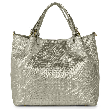Italian Genuine Grid Metallic Suede Top-Handle Bag 112615