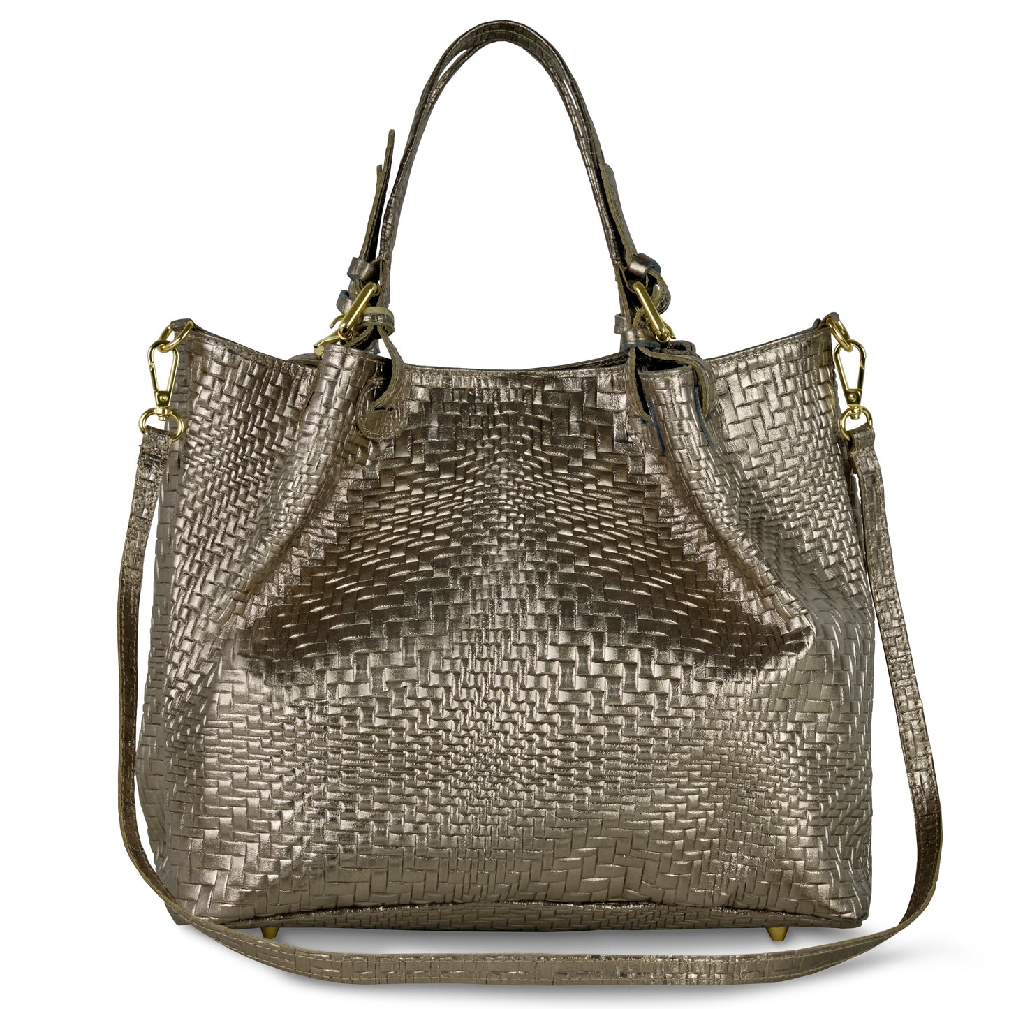 Italian Genuine Grid Metallic Suede Top-Handle Bag 112615