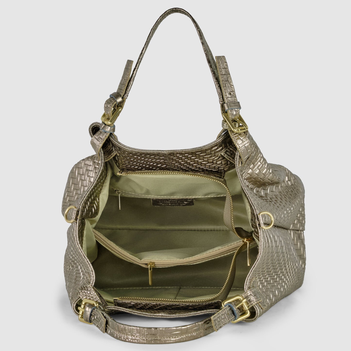 Italian Genuine Grid Metallic Suede Top-Handle Bag 112615