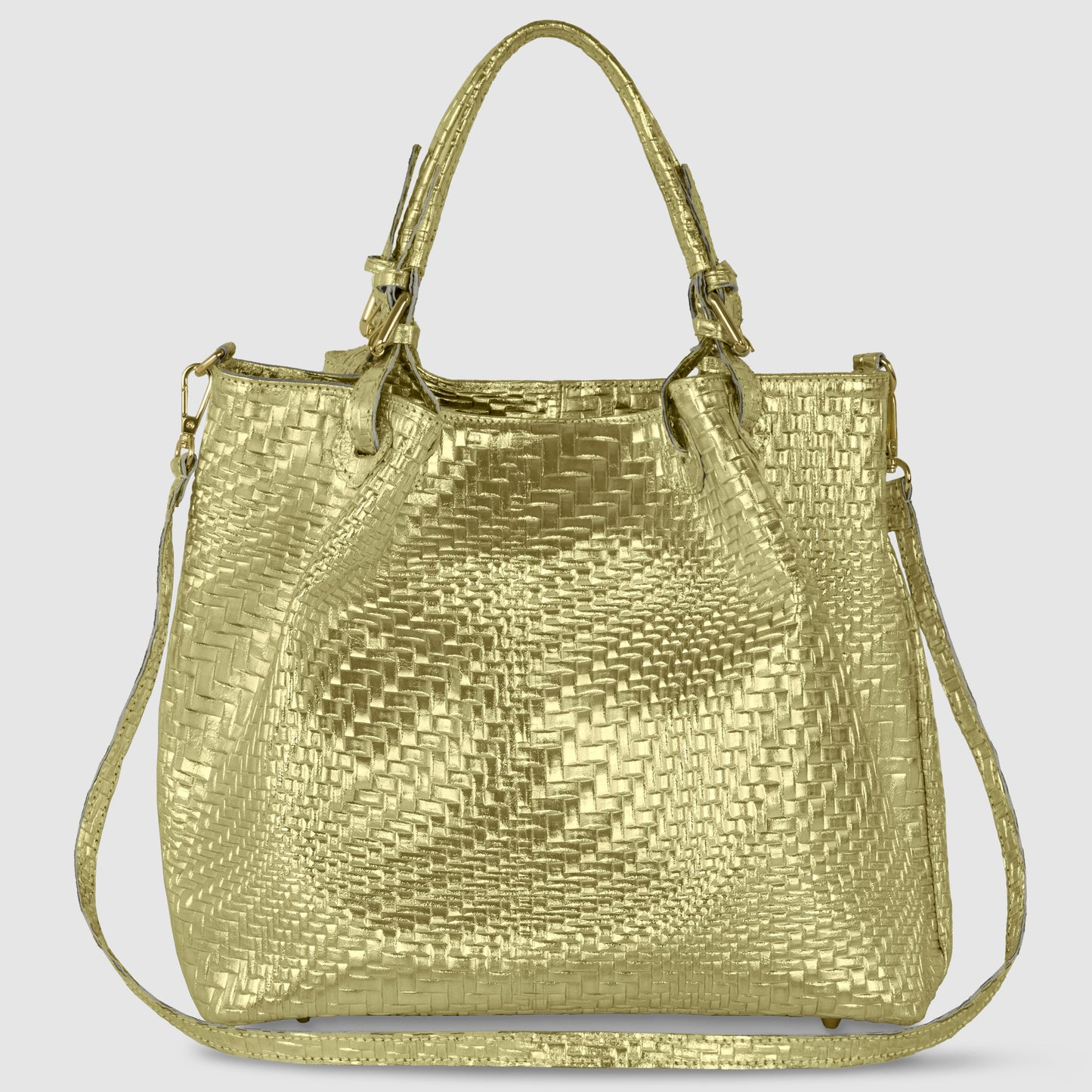 Italian Genuine Grid Metallic Suede Top-Handle Bag 112615
