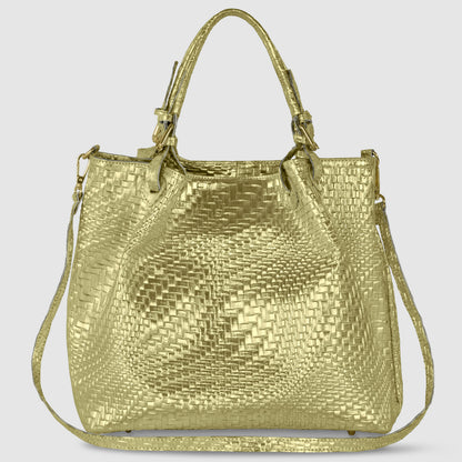 Italian Genuine Grid Metallic Suede Top-Handle Bag 112615