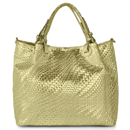 Italian Genuine Grid Metallic Suede Top-Handle Bag 112615