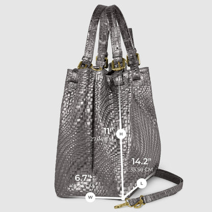 Italian Genuine Grid Metallic Suede Top-Handle Bag 112615