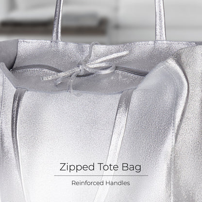 Italian Genuine Metallic Suede Tote Bag 201718