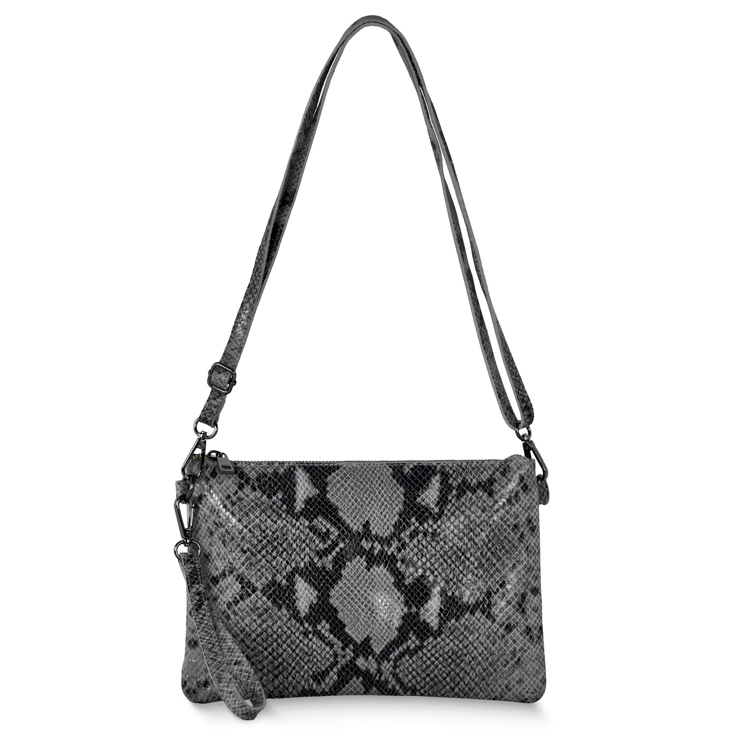 Italian Genuine Python-Print Suede Crossbody Bag 111301