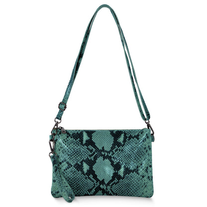 Italian Genuine Python-Print Suede Crossbody Bag 111301