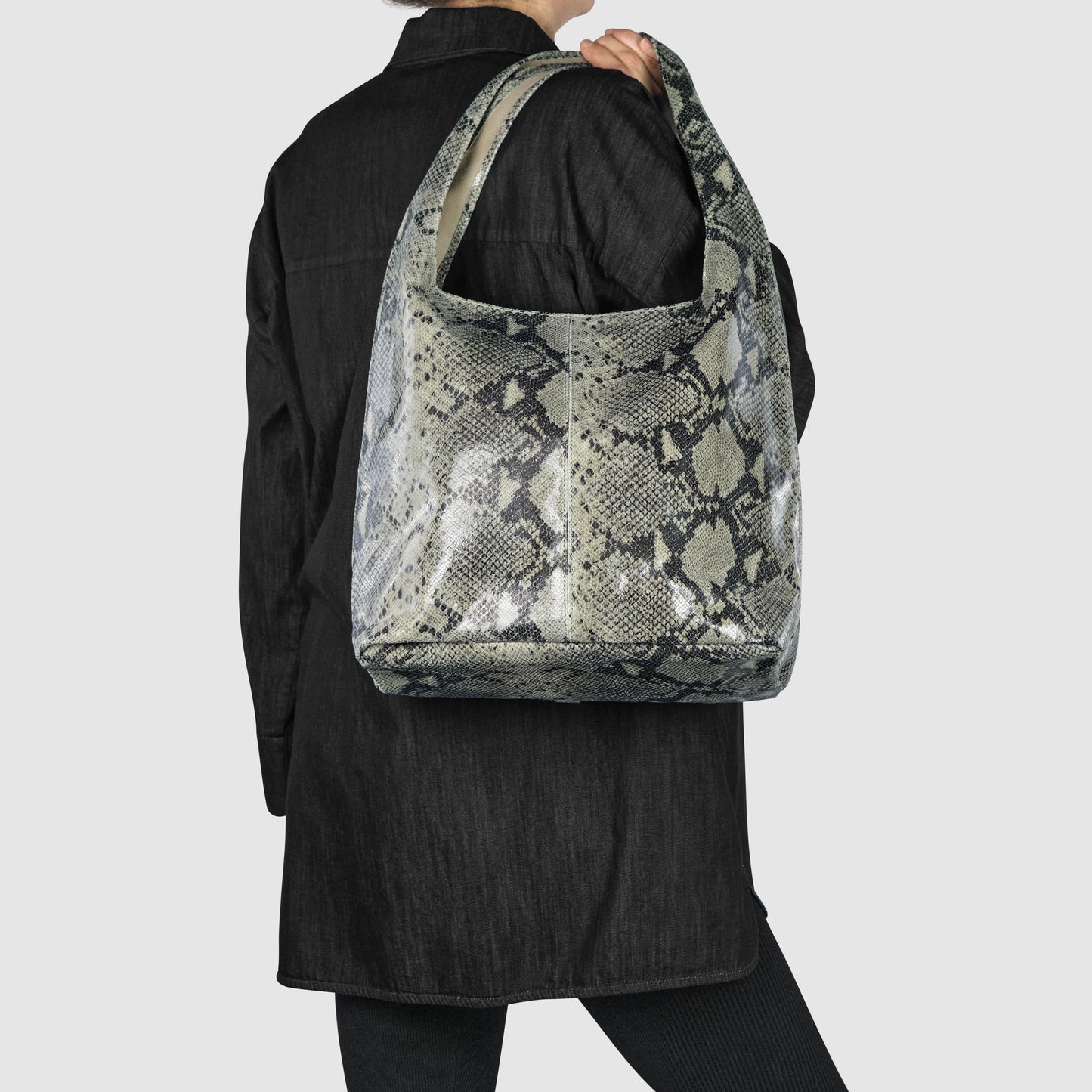 Italian Genuine Python-Print Suede Hobo Bag 011943