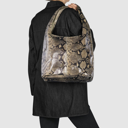 Italian Genuine Python-Print Suede Hobo Bag 011943