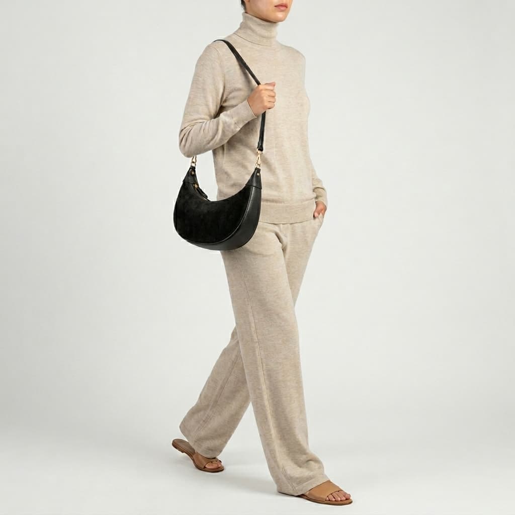 Italian Genuine Suede & Calf Leather Shoulder Bag 222024