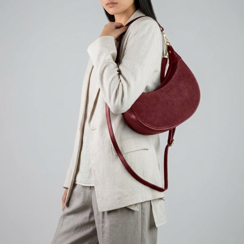 Italian Genuine Suede & Calf Leather Shoulder Bag 222024