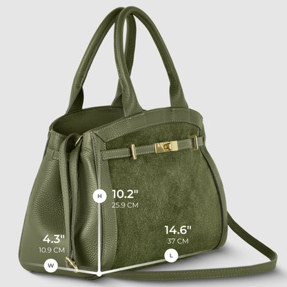 Italian Genuine Suede & Calf Leather Top-Handle Bag 333155