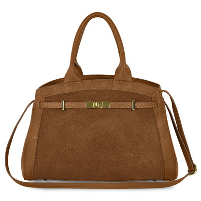 Italian Genuine Suede & Calf Leather Top-Handle Bag 333155