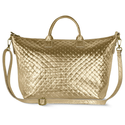 Italian Genuine Weave Metallic Suede Top-Handle Bag 112334