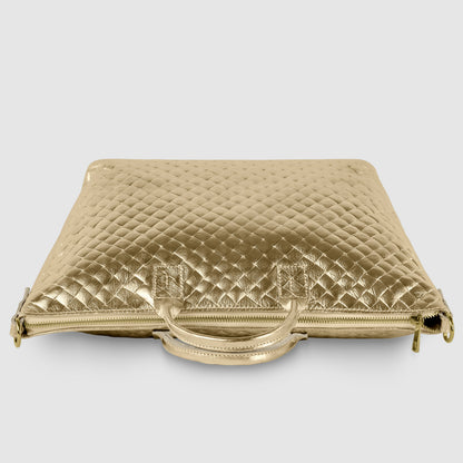 Italian Genuine Weave Metallic Suede Top-Handle Bag 112334