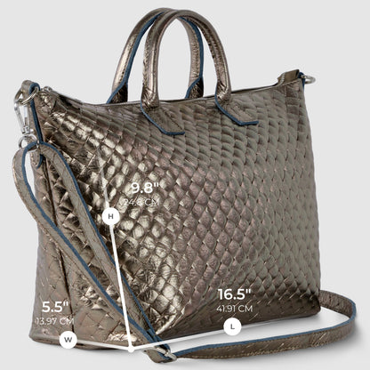 Italian Genuine Weave Metallic Suede Top-Handle Bag 112334