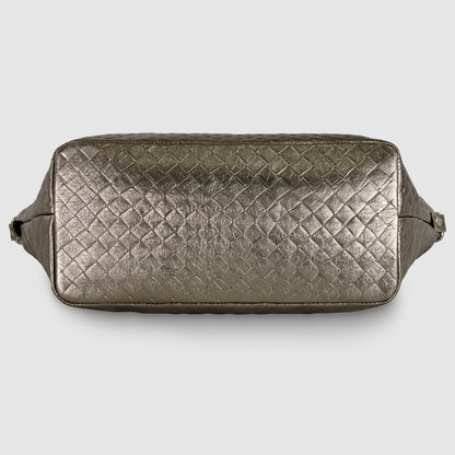 Italian Genuine Weave Metallic Suede Top-Handle Bag 112334