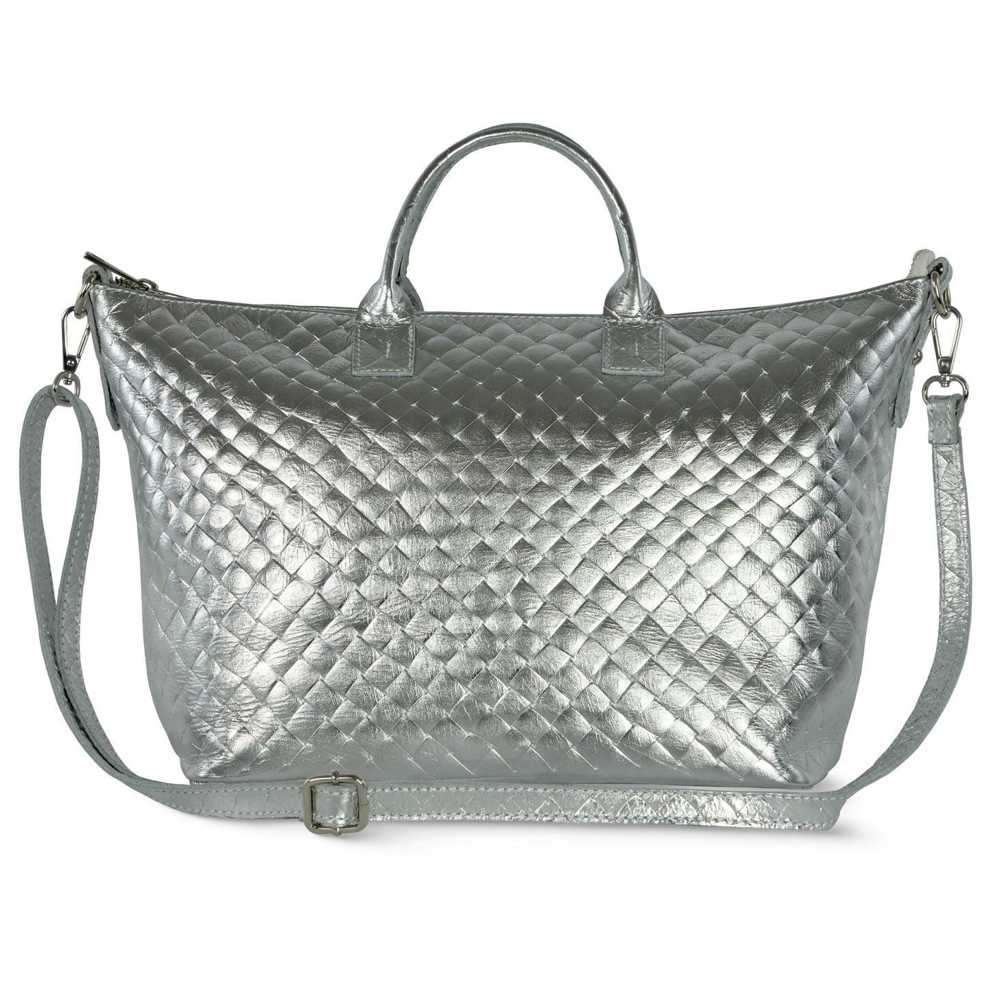 Italian Genuine Weave Metallic Suede Top-Handle Bag 112334
