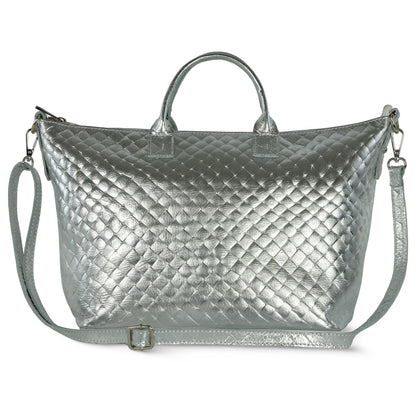 Italian Genuine Weave Metallic Suede Top-Handle Bag 112334