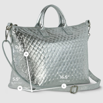 Italian Genuine Weave Metallic Suede Top-Handle Bag 112334