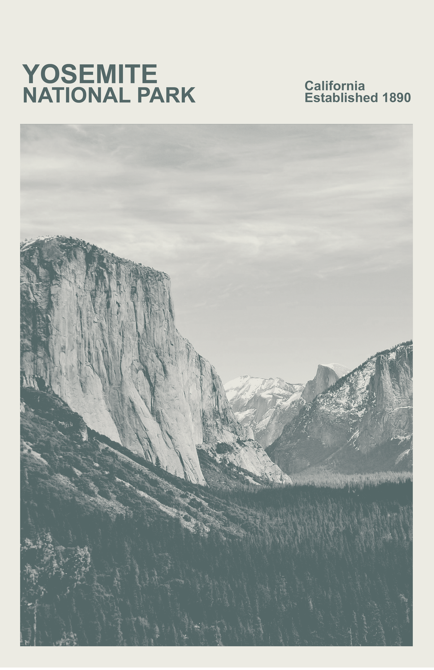Yosemite National Park Print, Monochrome