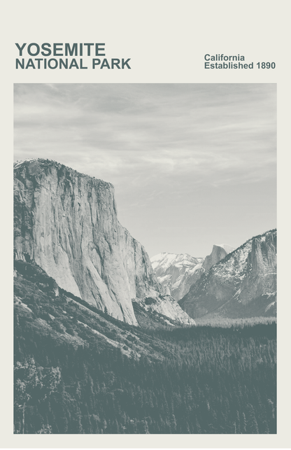 Yosemite National Park Print, Monochrome